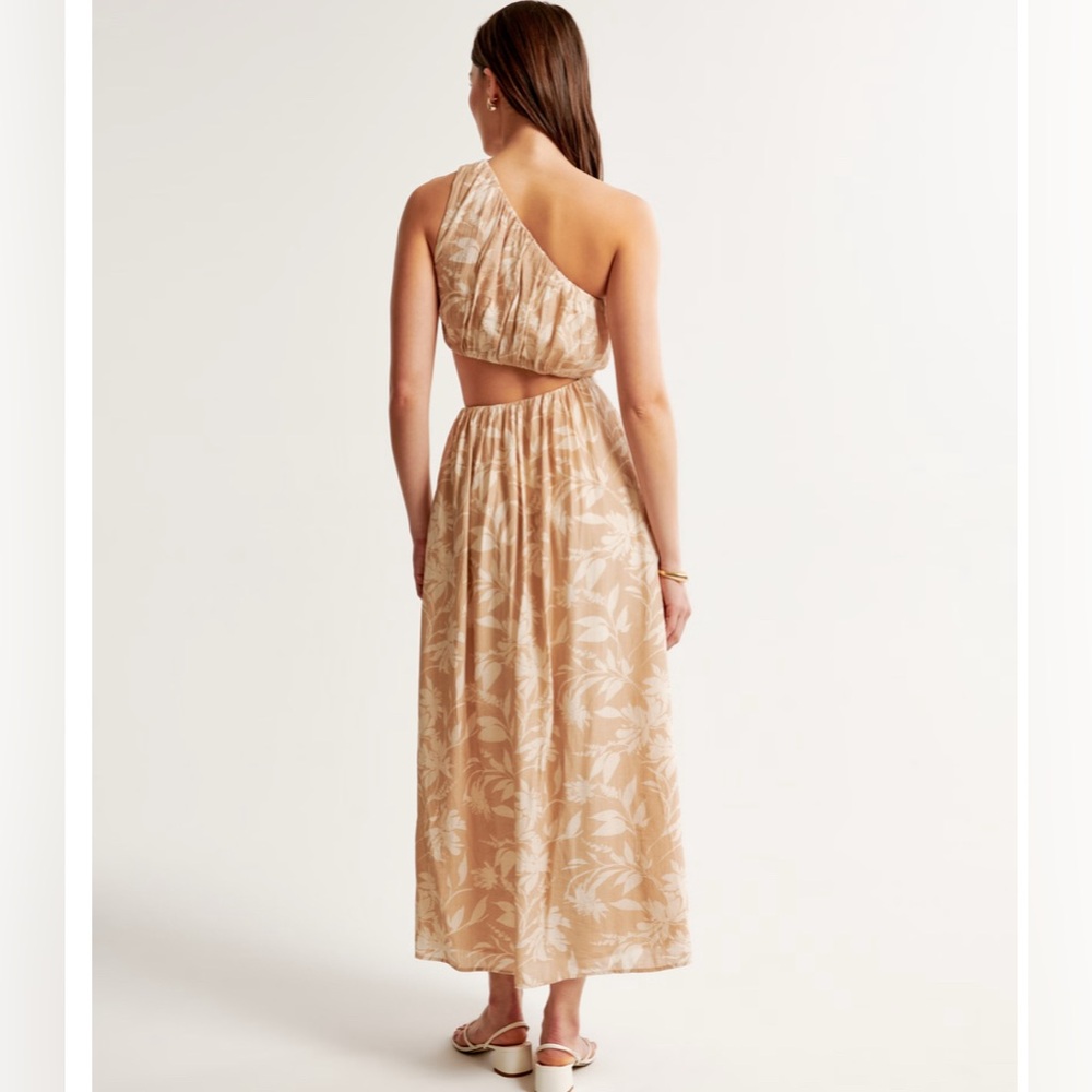 Abercrombie & Fitch Gold Asymmetrical One-Shoulder Cutout‎ Midi Dress Medium